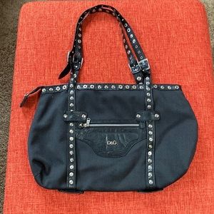 D&G Dolce & Gabbana Black Wool Studded Punk Rock Tote